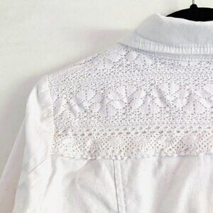 Chico's Moto Jacket M Knit Lace Shoulders Zippers White
